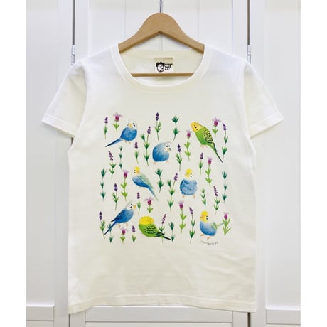 レディースTシャツ☆ボタニカルことりシリーズ☆ラベンダーとセキセイ