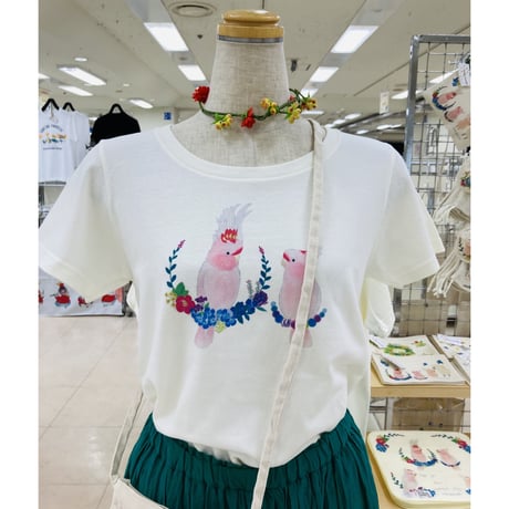 レディースTシャツ☆ボタニカルことりシリーズ☆青花とオカメ