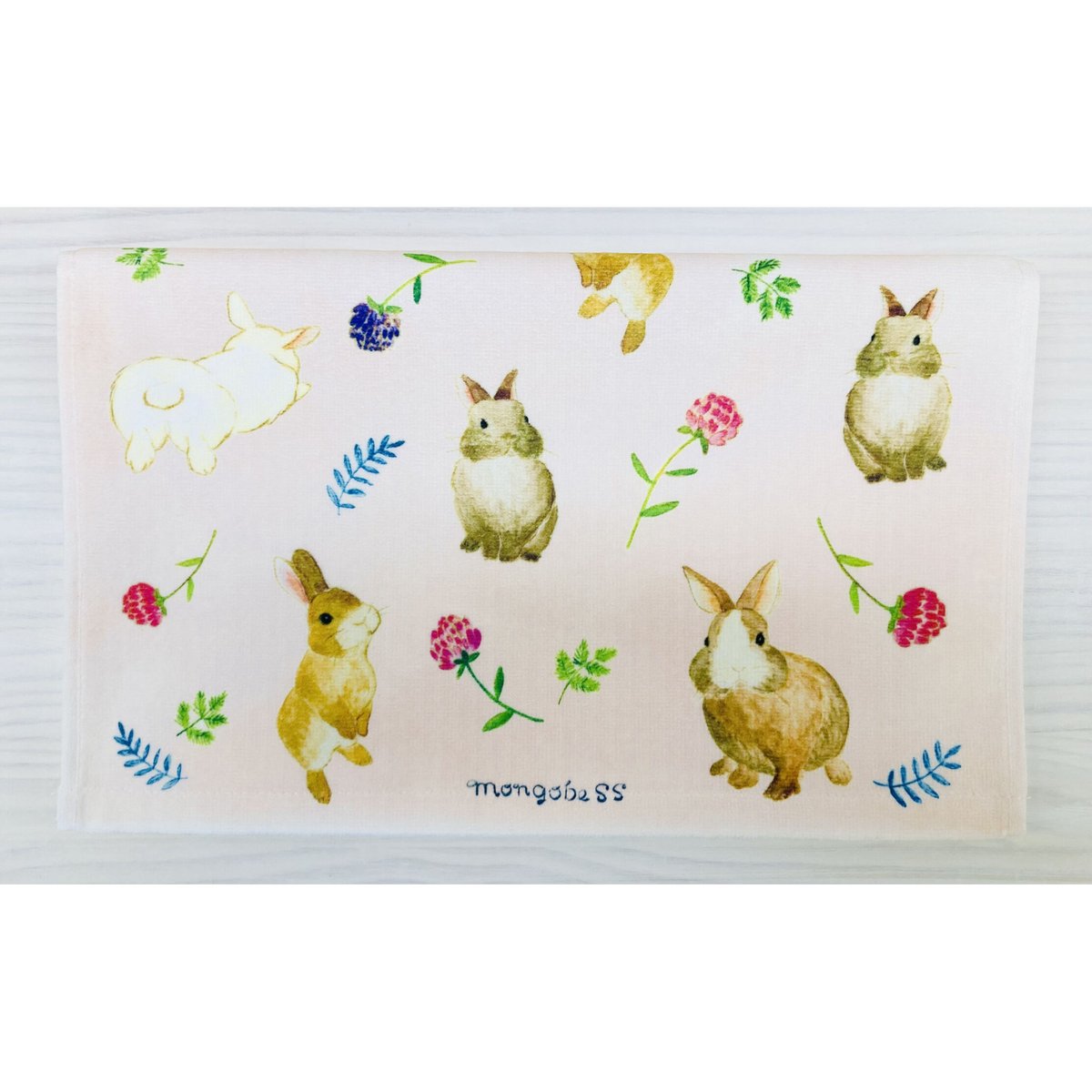 フェイスタオル☆ボタニカルウサギ（総柄） | mongobess