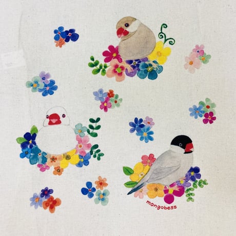 お買い物袋☆フラワー文鳥さん