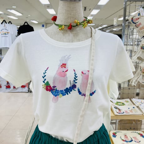 レディースTシャツ☆ボタニカルことりシリーズ☆草花と文鳥