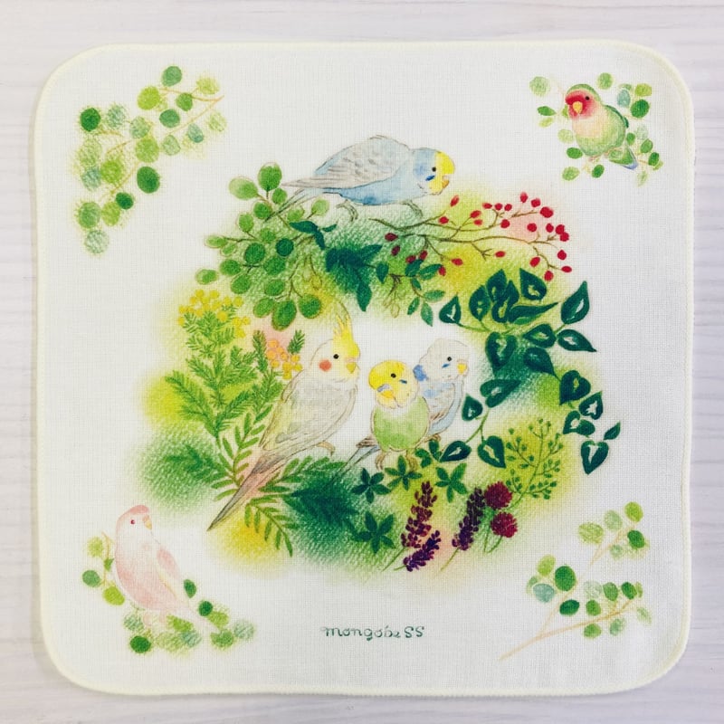 ご確認用　さおりん☆　ハンカチ　インコさん柄　ハンドメイド ハンカチ☆インコの森 | mongobess