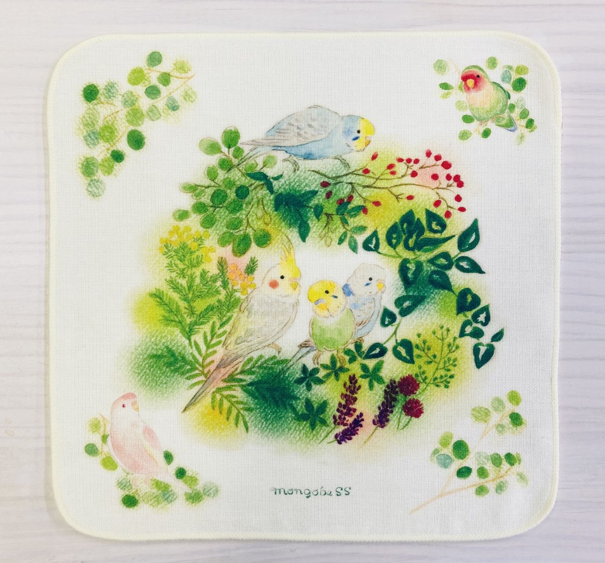 ご確認用　さおりん☆　ハンカチ　インコさん柄　ハンドメイド ハンカチ☆インコの森 | mongobess