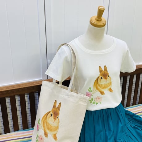 レディースTシャツ☆薔薇とうさぎ
