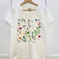 レディースTシャツ☆ボタニカルことりシリーズ☆草花と文鳥