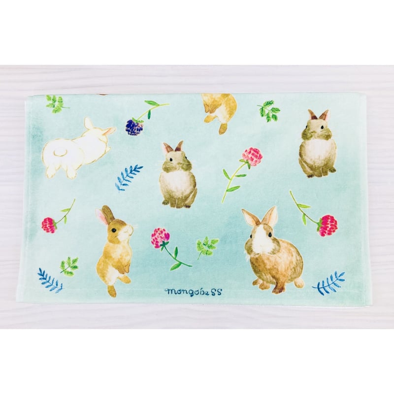 うさぎデザイン フェイスタオル 水色 agz0124n0027_a001.jpg