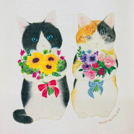 レディースTシャツ☆花束猫