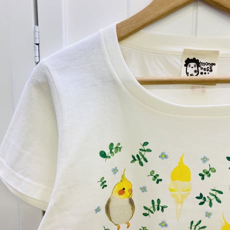 レディースTシャツ☆ボタニカルことりシリーズ☆青花とオカメ