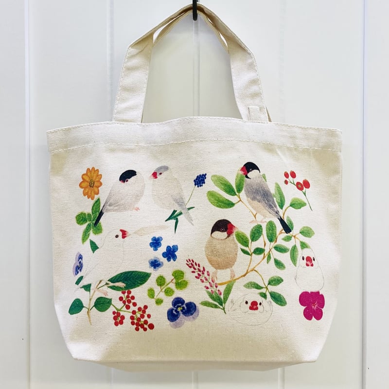 レディースTシャツ☆ボタニカルことりシリーズ☆草花と文鳥 | mongobess