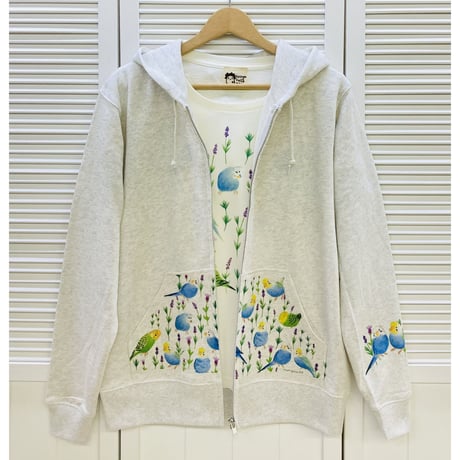 レディースTシャツ☆ボタニカルことりシリーズ☆ラベンダーとセキセイ