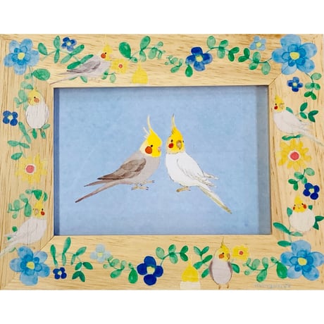 ジップパーカー☆ボタニカルシリーズ☆青花とオカメインコ