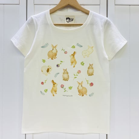レディースTシャツ☆ボタニカルウサギ（総柄）