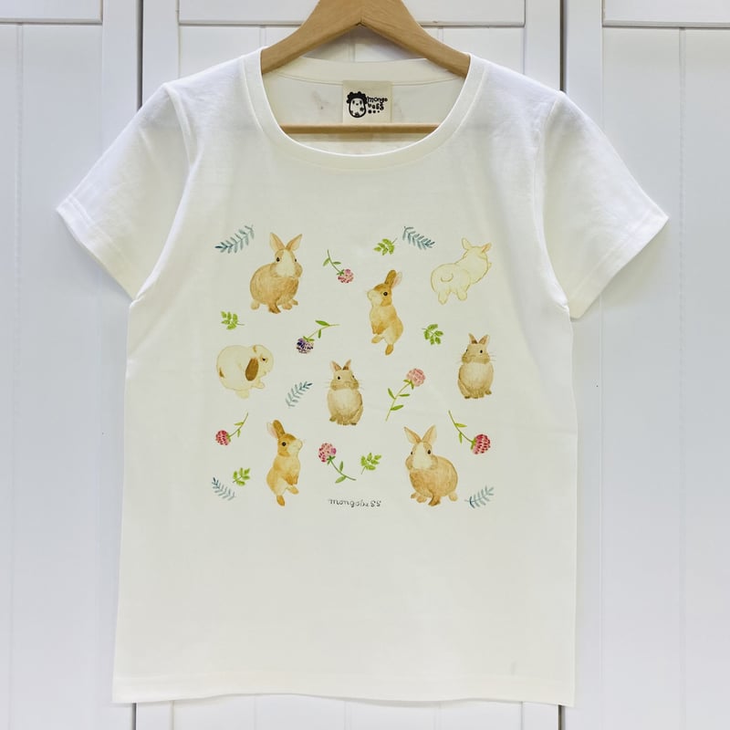 レディースTシャツ☆ボタニカルウサギ（総柄） | mongobess