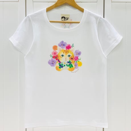 レディースTシャツ☆フラワーネコ