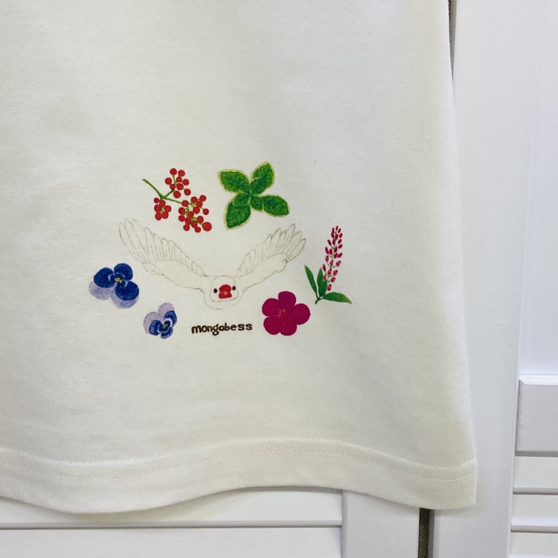 レディースTシャツ☆ボタニカルことりシリーズ☆草花と文鳥