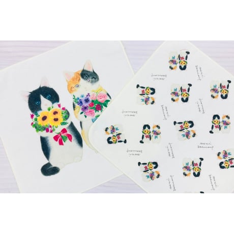ハンカチ☆花束猫
