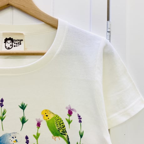 レディースTシャツ☆ボタニカルことりシリーズ☆ラベンダーとセキセイ