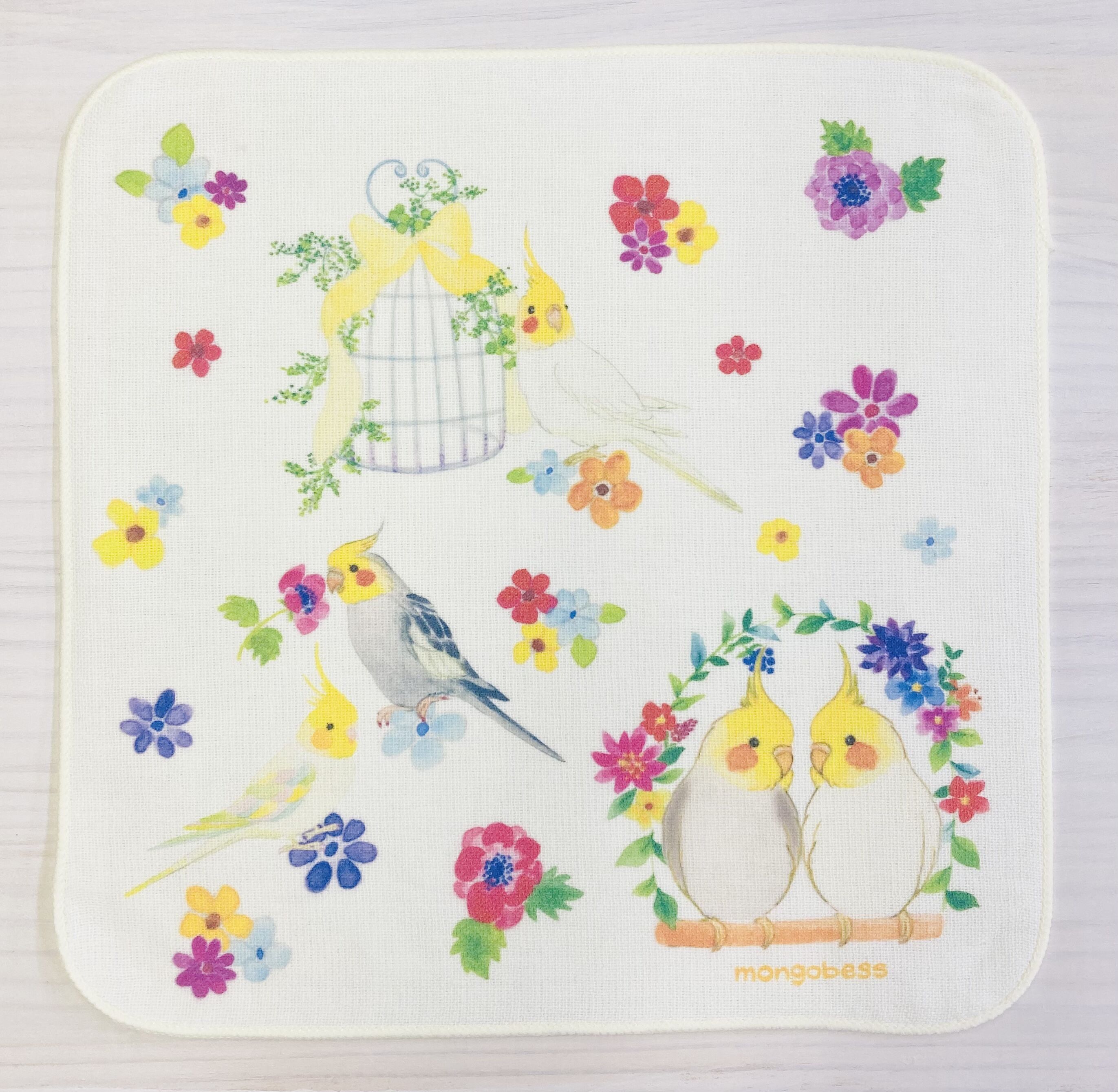 ご確認用　さおりん☆　ハンカチ　インコさん柄　ハンドメイド ハンカチ☆鳥かごインコシリーズ☆ | mongobess