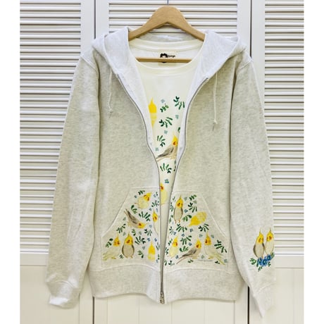 レディースTシャツ☆ボタニカルことりシリーズ☆青花とオカメ