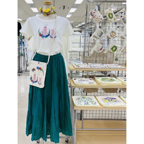 レディースTシャツ☆ボタニカルことりシリーズ☆青花とオカメ