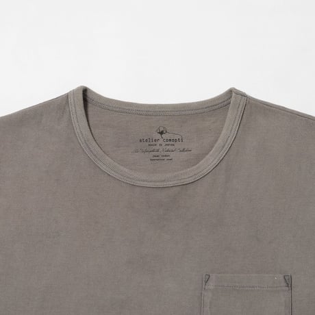 USAコットン16/-吊り編み天竺×天然染料染めポケットTシャツ　鈍色