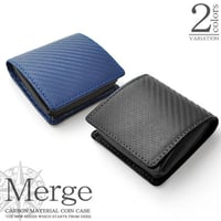 【 Merge（マージ）】牛革×カーボンレザー　機能的ボックス型小銭入れ　コインケース　立体で取り出しやすい　　撥水　高級感　MG-1786 　ブラックorネイビー