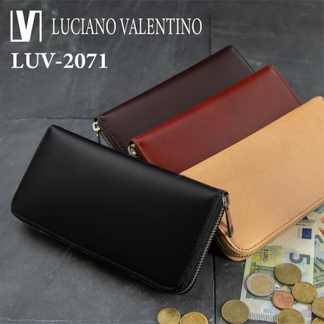 【Luciano Valentino】ルチアーノバレンチノ　スムース　 ラウンドファスナー　紳士用　男性用 長財布 送料無料  ボンデッドレザーサラマンダー　レザ―×迷彩柄　luv2071