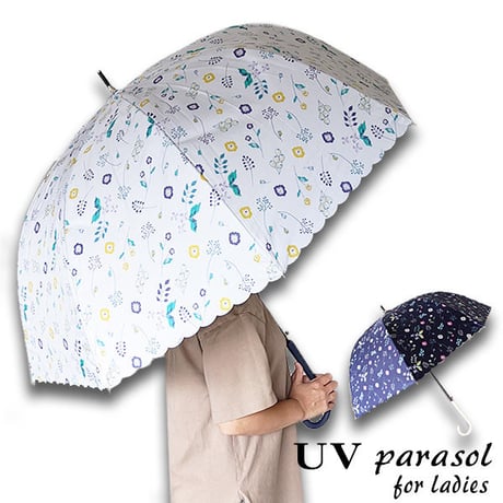 レディースドーム日傘 晴雨兼用 紫外線カット99％以上 コーティング 60センチ GOODデザイン 女性用 コンパクト長傘 雨傘　 おしゃれ　北欧フラワー遮光 UPF50+ 遮熱 um2061j