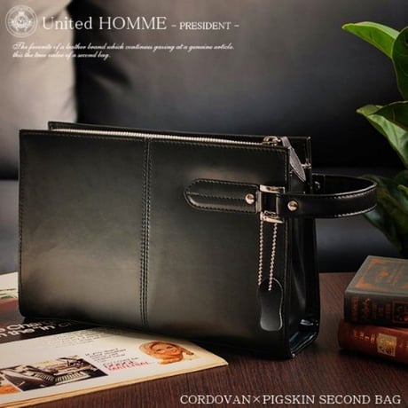 United HOMME(ユナイテッドオム) 高級 馬革×豚革　ピッグスキン 紳士用 クラッチバッグ セカンドバッグ ブラック [uhp2247bk]