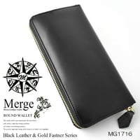 【 Merge（マージ）】馬革×牛革　長財布　メンズ　レザー　シングル　ラウンドファスナー長財布　MG-1716　ブラック　黒