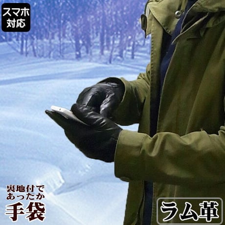 裏地付きあったか♪スマホ対応 タッチパネル対応のラム革やわらか手袋tbs301bk