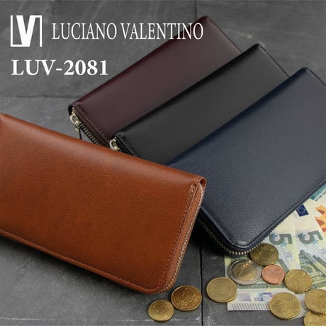 【Luciano Valentino】 ルチアーノバレンチノ　ボンデッドレザーサラマンダーパンダ　スムース ラウンドファスナー 　長財布　紳士用メンズ 内布迷彩柄  　luv2081