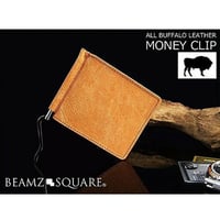 定形外郵便送料無料【BEAMZSQUAREビームズスクエア】オールバッファローレザー　レザー本革高級マネークリップ ブランド短財布 ナチュラルキャメルブラウンbzsq430