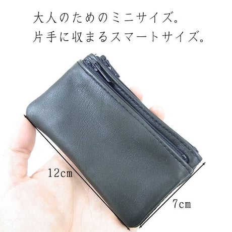 極小財布　手のひらサイズ　フラグメントケース　 羊革財布 レザーコインケース ブラック　黒色　w2m0k6
