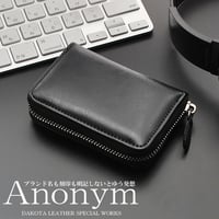 ブランド名を刻印しないという発想から生まれたブランド紳士用カードケース ダコタレザーカードホルダー 本革牛革 メンズレザー小型財布 ブラック 送料無料 Anonym078