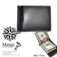 【 Merge（マージ）】馬革×牛革　マネークリップ　小銭入れ付　カードポケット有　メンズ　レザー　札ばさみ　MG-1719　ブラック　黒