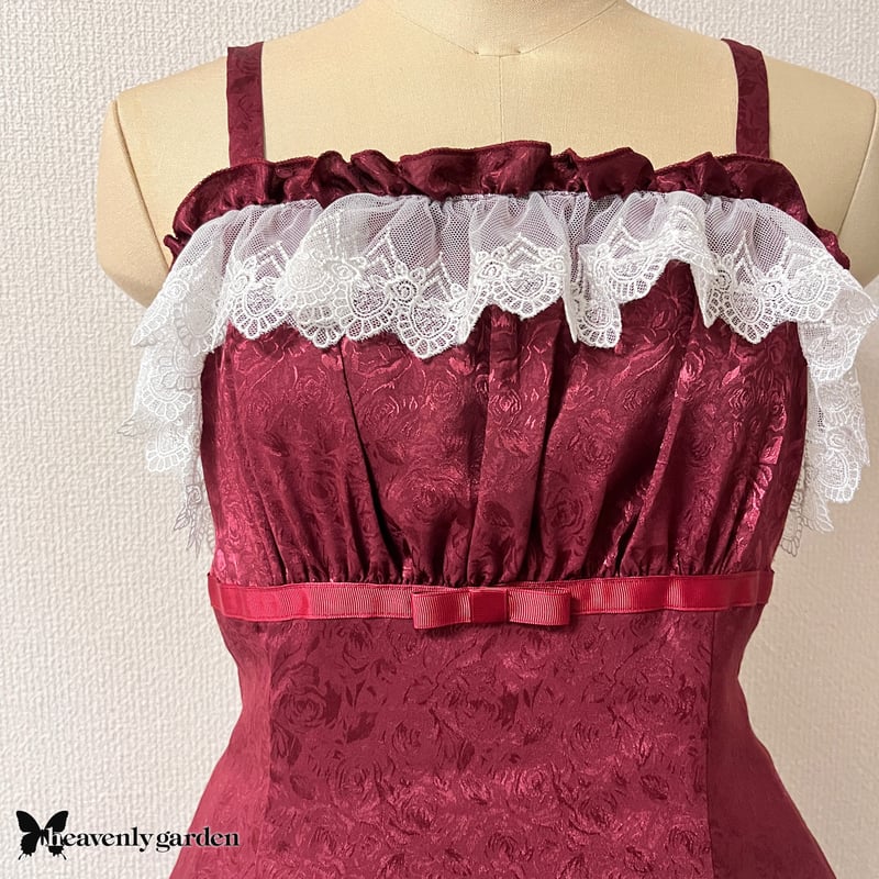 ローズジャカードプリンセスラインジャンパースカート・ワイン