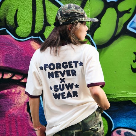 SUW WEAR×FORGET NEVER RINGER T-SHIRTS (NATURAL/BURGUNDY)