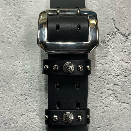 【 42mm Width Hard Leather Guitar Strap / Circle Spots Design 001 】
