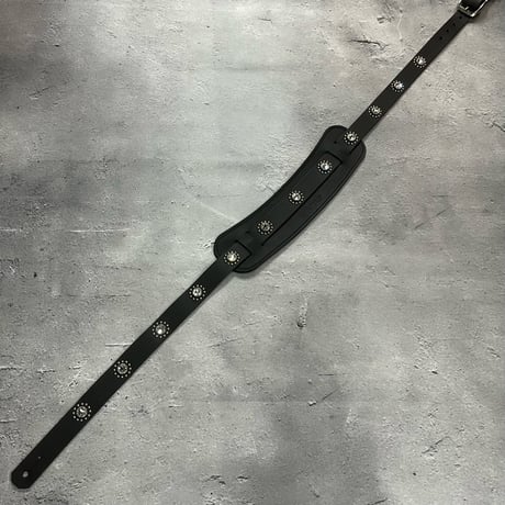 【 24mm Width Hard Leather Guitar Strap / Round Spots &  Swarovski Stone Design 】