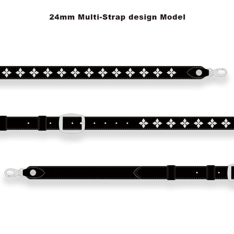 【 24mm Width Hard Leather Guitar Strap / Four Daiamond Spots Design 】