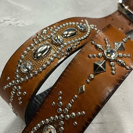 【 42mm Width Vintage Leather Guitar Strap / Vintage Spots Design 002（Camel）】（SUGIZO Model）