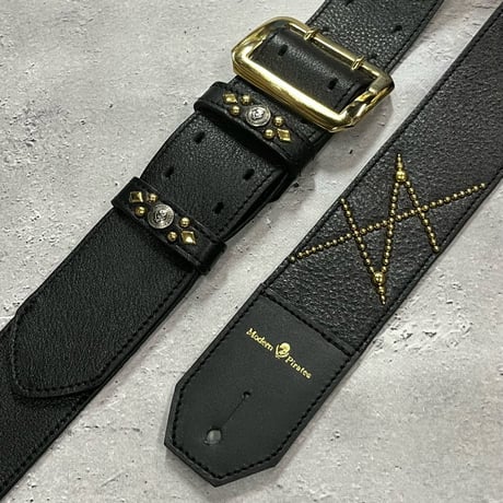 【 50mm Width Soft Leather Guitar Strap / HISASHI Mark Spots Design (Gold) 】（HISASHI Model）