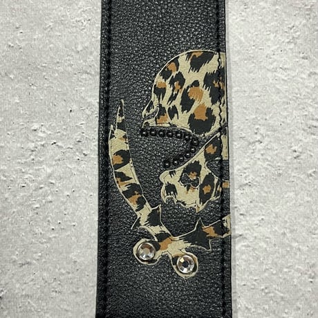【 50mm Width Soft Leather Guitar Strap / Leopard Skull Design 】