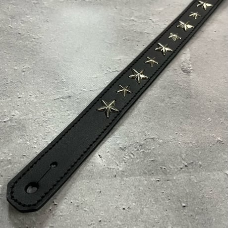 【 24mm Width Hard Leather Guitar Strap / 1Row Star Spots Design 】