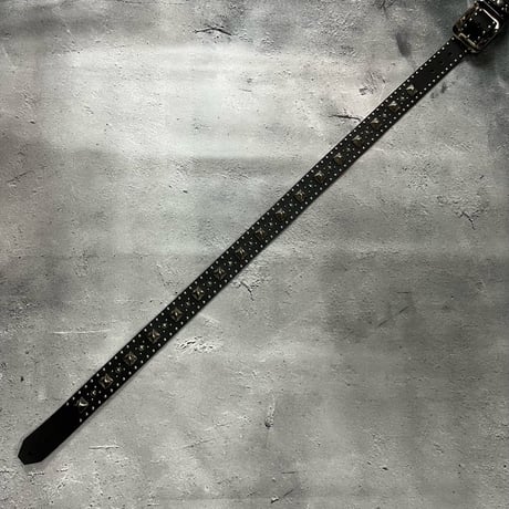 【 35mm Width Leather Guitar Strap / Side Round Center Mix Pyramid Spots 】