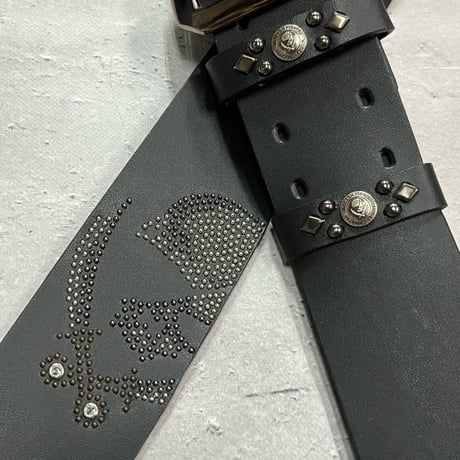 【 50mm Width Hard Leather Guitar Strap / Modern Pirates Skull Spots Design 】