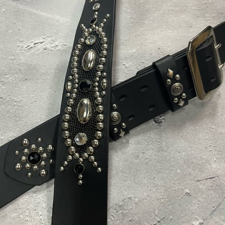【 42mm Width Hard Leather Guitar Strap / Vintage Spots Design 003 】