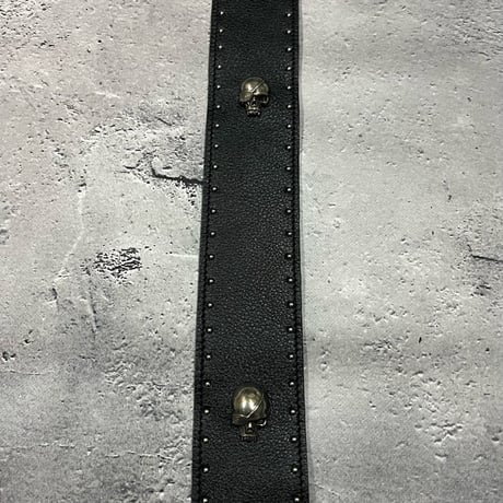 【 50mm Width Soft Leather Guitar Strap / Side Round & Skull Spots Design 】