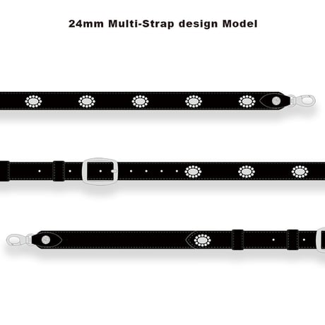 【 24mm Width Hard Leather Guitar Strap / Oval Surrounded Round Spots Design 】